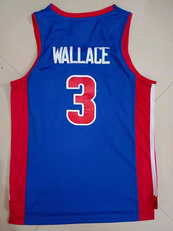 Men Detroit Pistons #3 Wallace Blue Throwback 2021 NBA Jersey